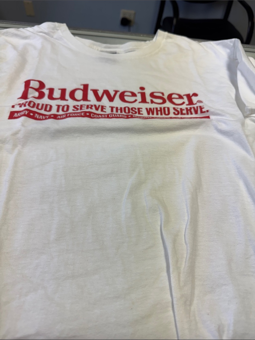 Budweiser White Tee with Red Chest Logo